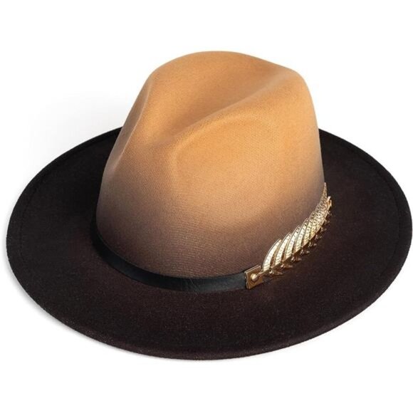 Women Gradient Color Fedora Wide Brim Felt Panama Hat with Belt Buckle main image 5